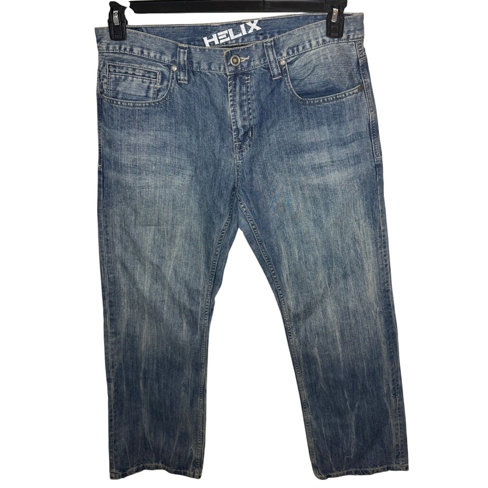 Helix Relaxed‎ Straight 100% Cotton Denim Jeans Blue Men's Size 34x32 Fast Ship